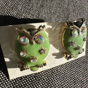 NWOT Green Owl Crystal Stud Earrings - Women's Jewelry